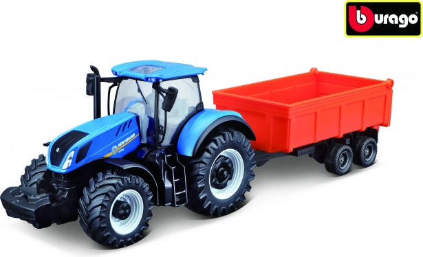 Bburago Farmland trattore NEW HOLLAND T7.315 HD con rimorchio ribaltabile 10 cm