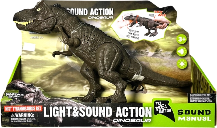 Dinosauro Tyrannosaurus rex con effetti luminosi e sonori e fumo - 1 pezzo