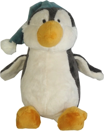 Pinguino di peluche con cappellino invernale