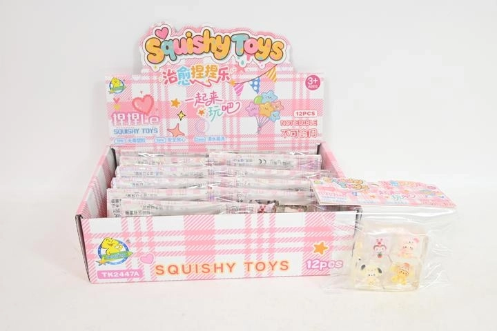 Cubetti antistress da schiacciare trasparenti con personaggino all’interno – set da 4 pz