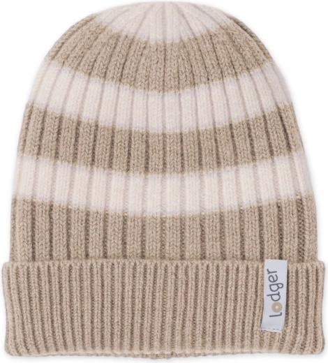 Cuffia in merino lavorata a maglia Lodger Stripe beige (0–3 mesi)