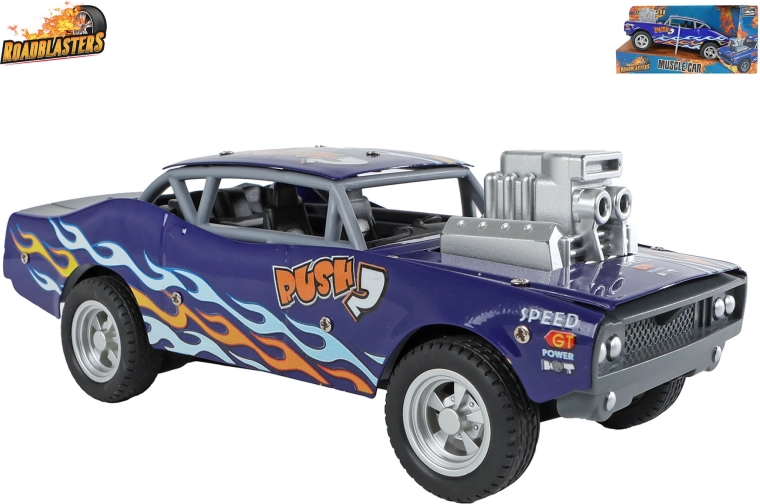 Roadblasters macchinina in metallo blu in stile muscle car con meccanismo a frizione (pull-back) 20 cm