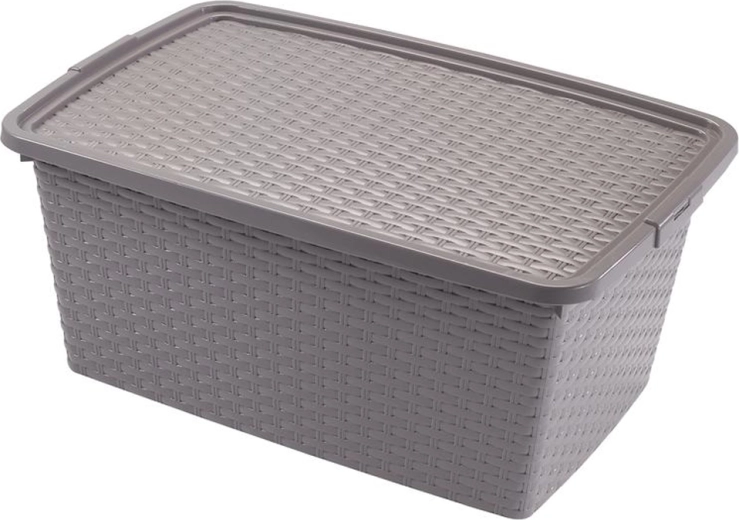 Box contenitore in plastica Heidrun con coperchio rattan 20 l
