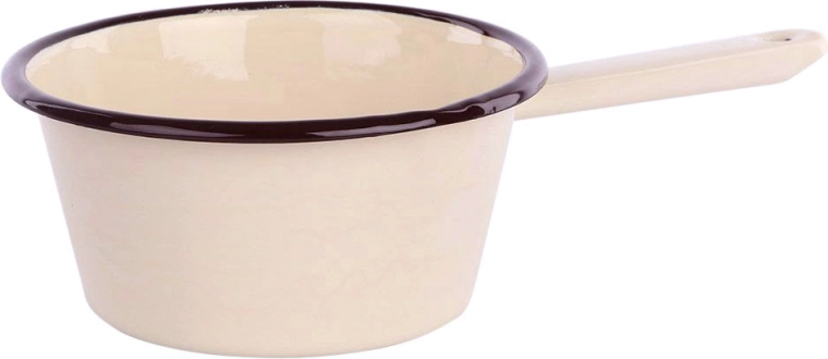 Pentolino smaltato Silesia 0,6 l color crema con beccuccio 14 cm