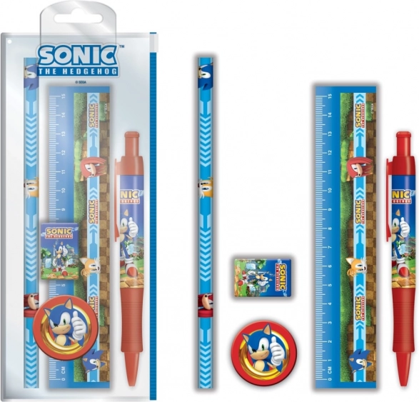 Set scolastico SONIC – righello, penna, gomma, matita e temperino