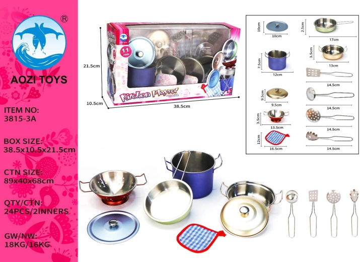 Set colorato di utensili da cucina in metallo per bambini