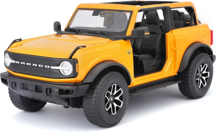 Maisto Ford Bronco Badlands arancione modello 1:18 senza porte