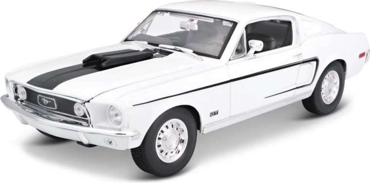 Maisto 1968 Ford Mustang GT Cobra Jet – modello di auto in metallo 1:18 bianco