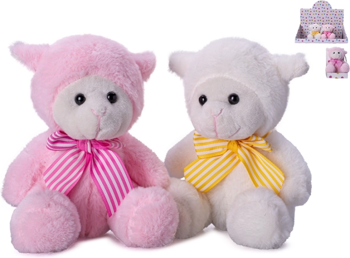 Pecorella di peluche seduta con fiocco 15 cm