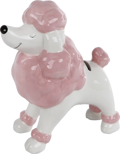 Salvadanaio in porcellana barboncino rosa‑bianco