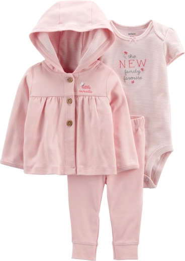 Set Carter's da 3 pezzi per neonato – felpa con cappuccio, pantaloni della tuta e body a manica corta grigio-arancione