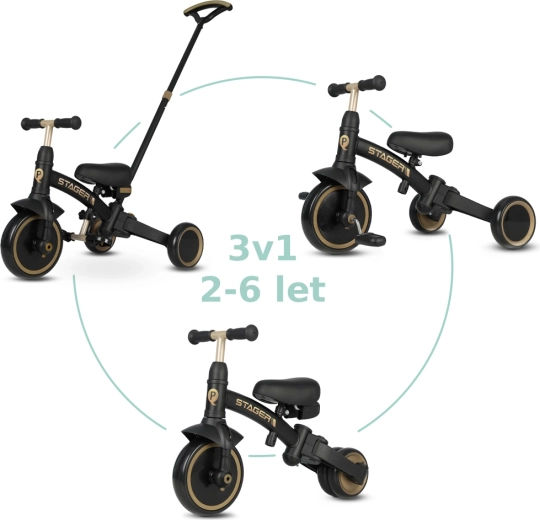 Qplay Stager 3v1 platinum triciclo per bambini 2–6 anni