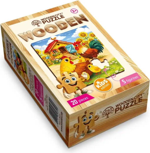 WOODEN CITY puzzle in legno Famiglia di galline in fattoria, 20 pezzi