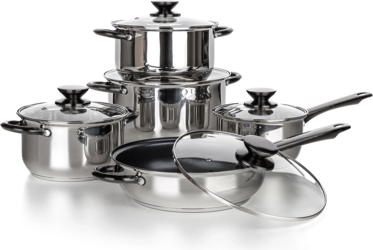 Set di pentole in acciaio inox SWING Black, 10 pezzi