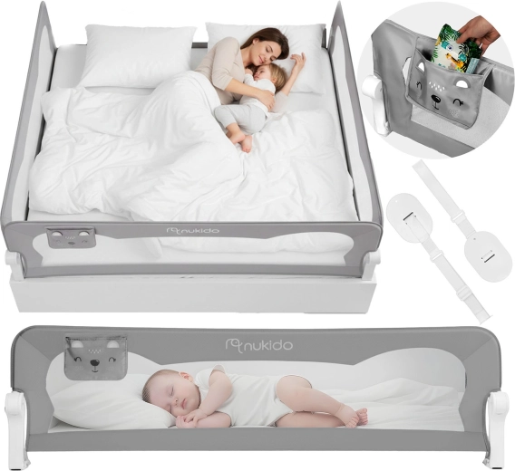 Sponda di protezione per letto 200 cm Nukido – grigio