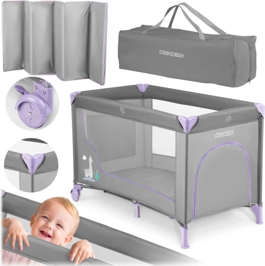 Lettino da viaggio RK-240 con materasso e borsa 125 × 65 × 78 cm grigio-lavanda