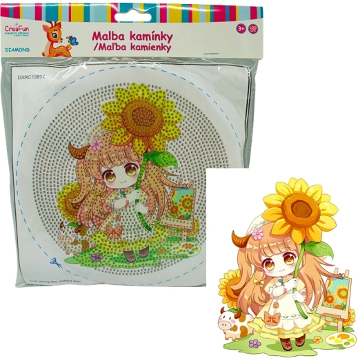 Pittura diamantata con cornice – bambolina e girasole 20 cm