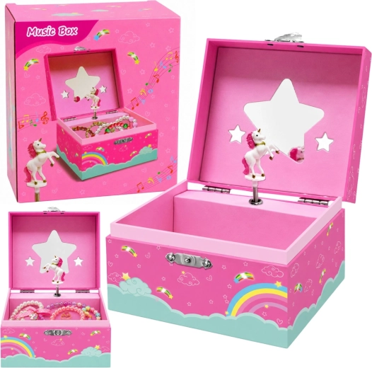Portagioie rosa con carillon e unicorno girevole