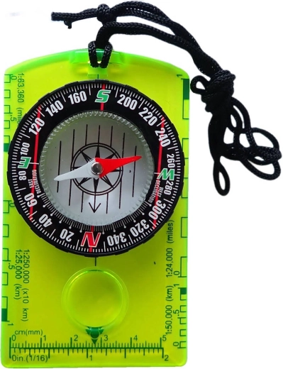 Acra bussola piccola con lente d’ingrandimento verde giallo neon - 1 pezzo