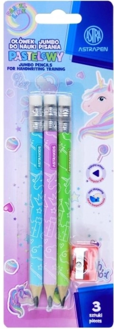 Matite triangolari HB con temperamatite ASTRA Unicorn, 3 pz