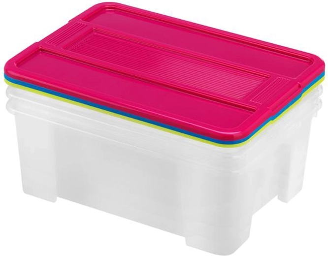Scatole portaoggetti in plastica con coperchio HEIDRUN TexBox 3×10 l