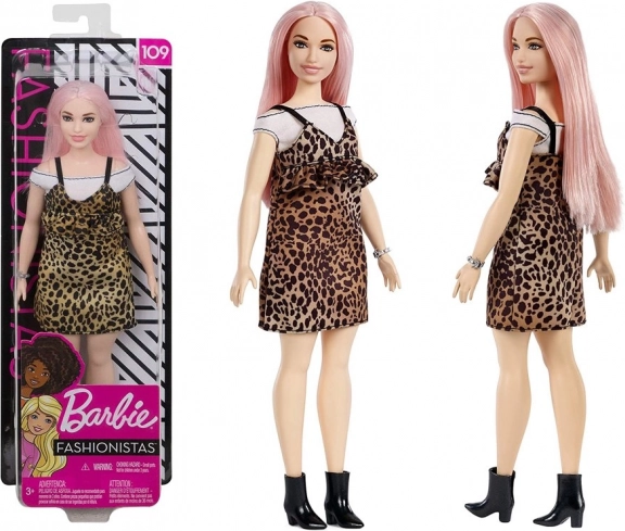 Bambola Barbie Fashionistas con capelli rosa e abito leopardato