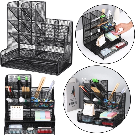 Organizzatore da scrivania in metallo per articoli da ufficio – nero