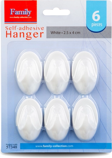 Ganci adesivi in plastica bianchi, 6 pezzi
