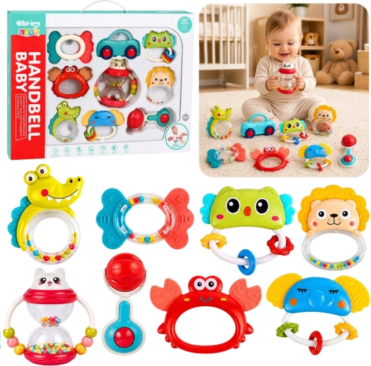 Set di sonagli e massaggiagengive per bambini 9 pz – colorati con elementi mobili