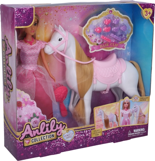 Bambola con cavallo rosa 26 cm - 1 pezzo