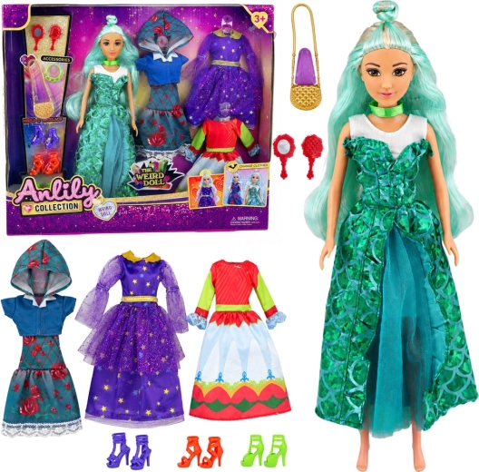 Bambola fantasy Anlily con copriabiti, vestiti e accessori 30 cm