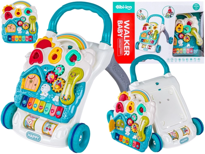 Girello educativo per bambini con pannello musicale blu