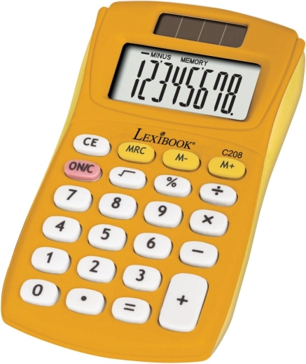 Calcolatrice tascabile Lexibook con superficie in gomma gialla