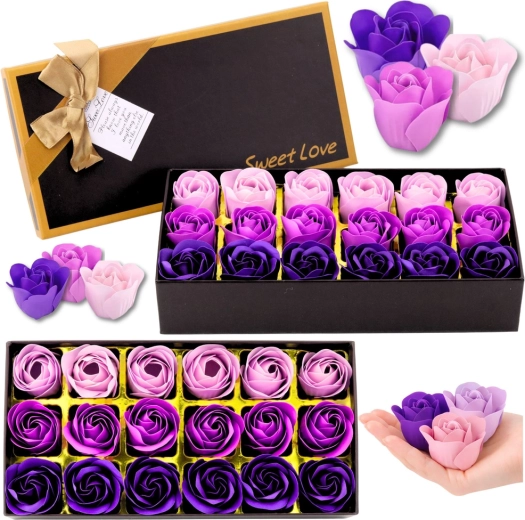Flower box regalo con rose profumate, tonalità di viola, 18 pz