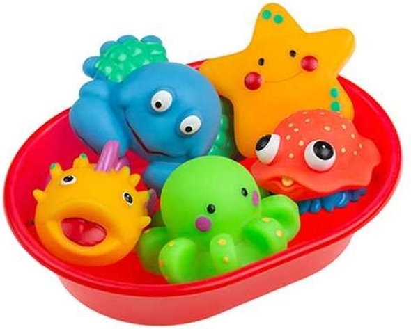 Animaletti marini da bagno Tullo con vaschetta – set da 5 pz