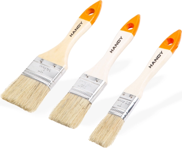Set di pennelli piatti da pittura con manico in legno, 3 pezzi