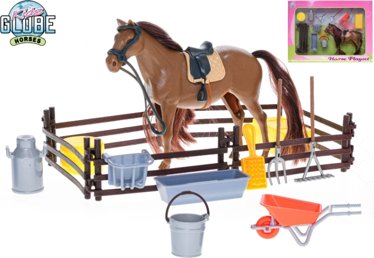 Kids Globe cavallo 18 cm con supporto e accessori