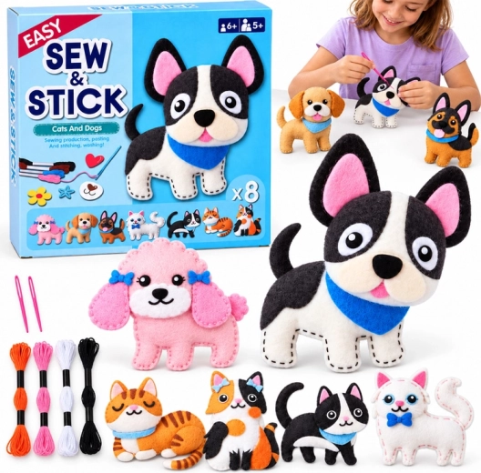 Kit creativo per cucire e incollare in feltro con cani e gatti