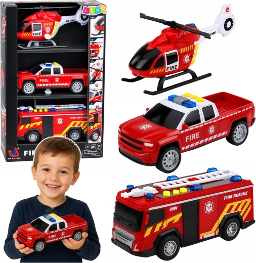 Set di 3 veicoli dei vigili del fuoco Fire rescue 1:32 con luci e suoni