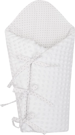 Fascia avvolgente lussuosa con lacci in minky NEW BABY bianca 75 × 75 cm