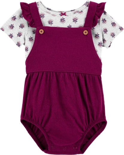 Carter's set da bambina 2 pezzi: maglietta a maniche corte e salopette short con bretelle purple flowers