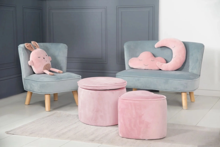 Pouf per bambini ROBA rosa con contenitore