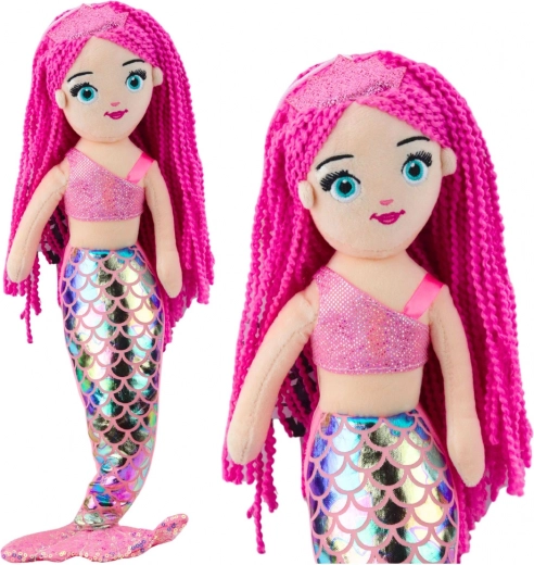 Bambola sirena di peluche con coda olografica rosa 48 cm