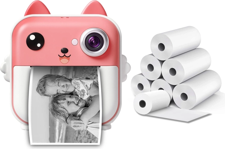 Fotocamera istantanea RENEW FORCE rosa con stampa termica 48 Mpx + 6 rotoli di carta