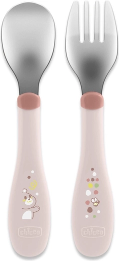 Chicco posate per bambini in acciaio inox rosa (da 18 mesi)