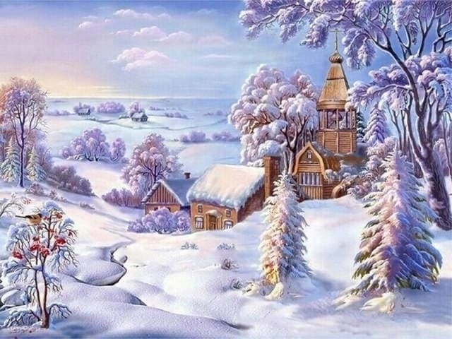 Norimpex Dipingi con i numeri Chiesa nella neve 40 × 50 cm