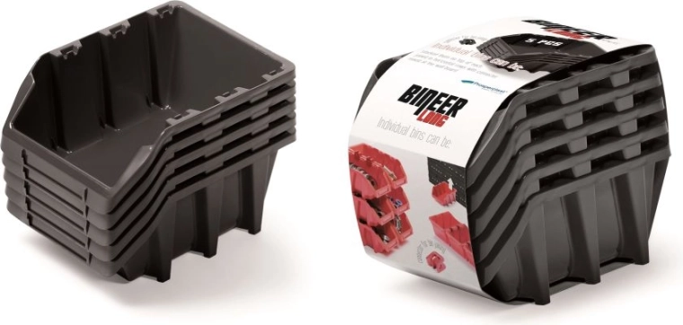 Set di box contenitori Bineer Long, 5 pz, 198×118×155 mm, nero