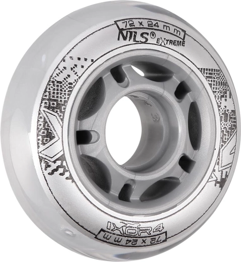 Ruote per pattini in linea NILS EXTREME PU 72 × 24 trasparenti (4 pz)