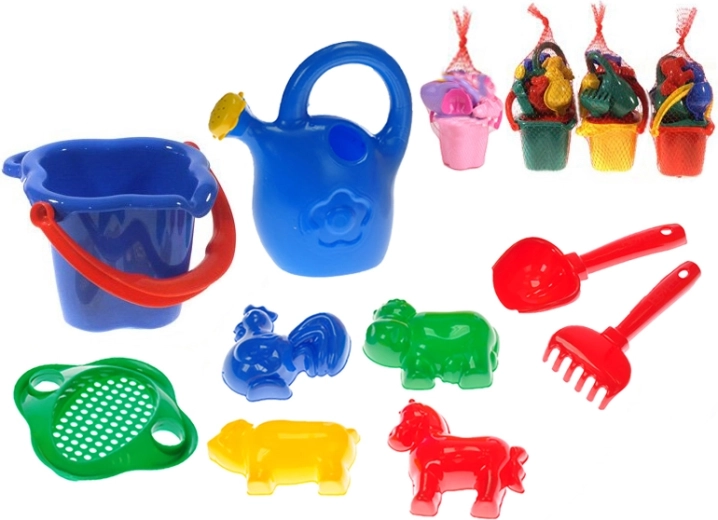 Set da spiaggia per sabbia con annaffiatoio, 9 pezzi in rete