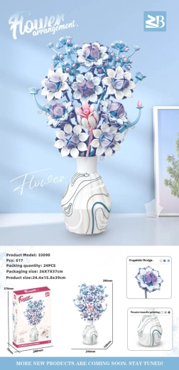 Kit di costruzione di un bouquet di fiori blu e bianchi in vaso